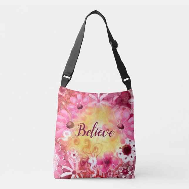 Crossbody Purse - Whimsical Floral 'Believe' Bag (Front)
