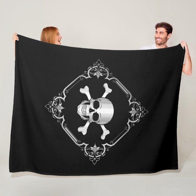 Crossbones/Jolly Roger/Pirate/black/silver Fleece Blanket (In Situ)