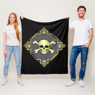 Crossbones/Jolly Roger/Pirate/gold/black    Fleece Blanket