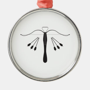 Crossbow And Bolts Set In Silhouette Metal Tree Decoration