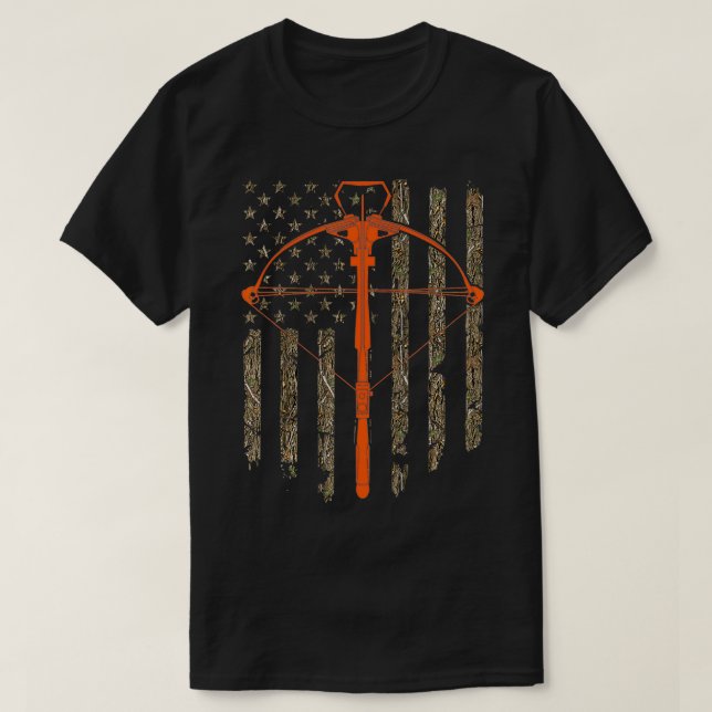 Crossbow Archery Bow Hunting Camo American Flag Di T-Shirt (Design Front)