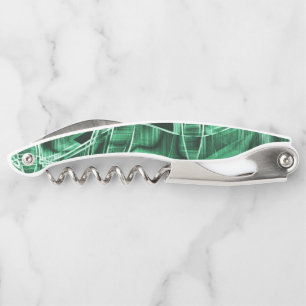 Crossed and overlapping green acrylic tape cutouts corkscrew