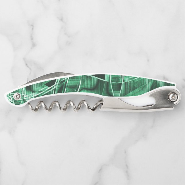 Crossed and overlapping green acrylic tape cutouts corkscrew (Back)
