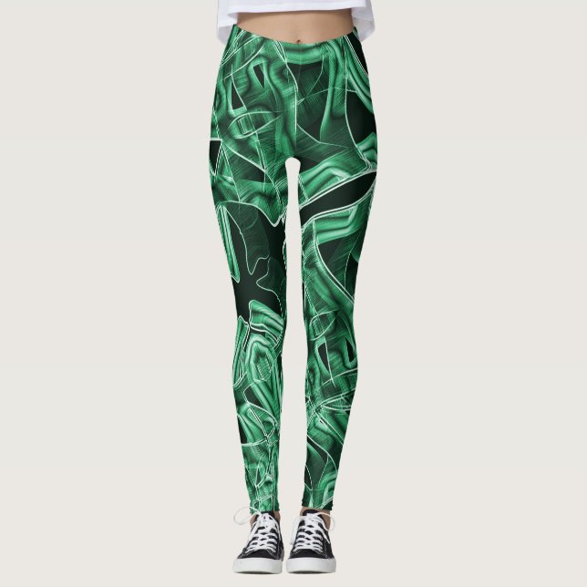 Crossed and overlapping green acrylic tape cutouts leggings (Front)