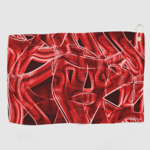Crossed and overlapping red acrylic ribbon cutouts golf towel