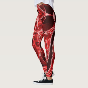 Crossed and overlapping red acrylic ribbon cutouts leggings