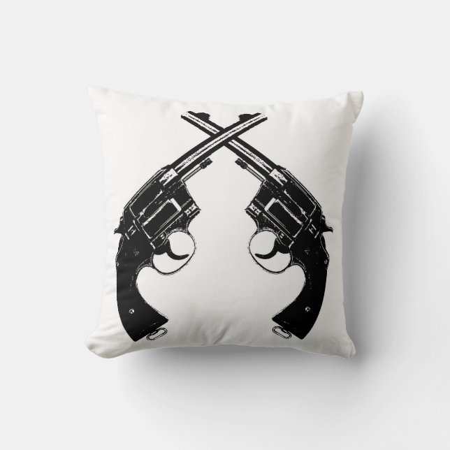 Crossed Antique Revolvers // Vintage Guns in Black Cushion (Front)