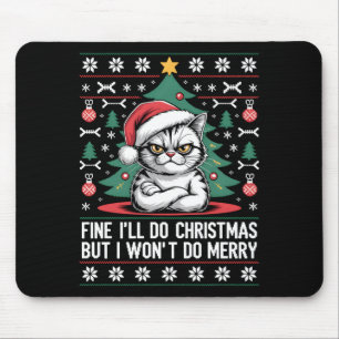 Crossed Arms Cat Funny Christmas Ugly Sweater Long Mouse Mat