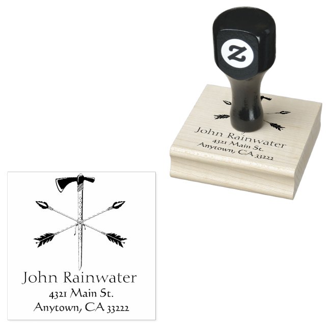 Crossed Arrows & Axe Personalised Rubber Stamp (Stamped)