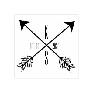 Crossed Arrows Monogram Wedding Wood Art Rubber Stamp