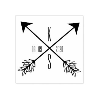 Crossed Arrows Monogram Wedding Wood Art Rubber Stamp