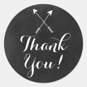 Crossed Arrows On Rustic Chalkboard Boho Thank You Classic Round Sticker