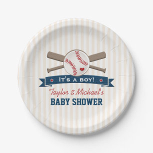 Crossed Bats Baseball Baby Shower Paper Plate