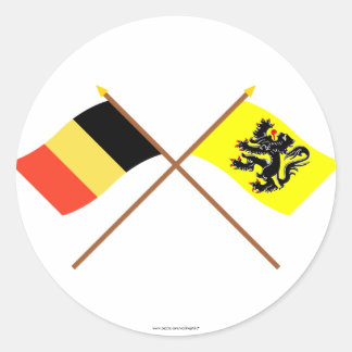 Crossed Belgium and Flanders Region Flags Classic Round Sticker
