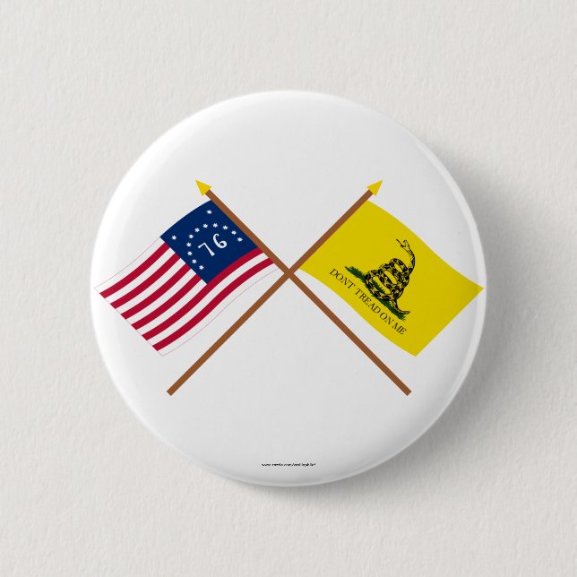 Crossed Bennington and Gadsden Flags 6 Cm Round Badge (Front)