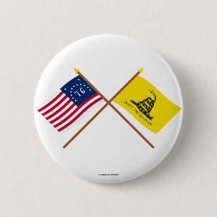 Crossed Bennington and Gadsden Flags 6 Cm Round Badge