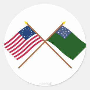 Crossed Betsy Ross and Green Mountain Boys Flags Classic Round Sticker