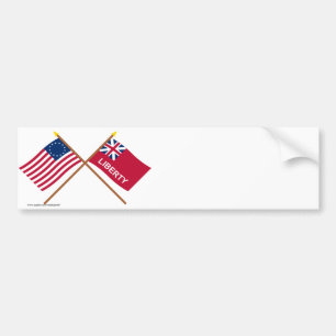 Crossed Betsy Ross and Liberty Flags Bumper Sticker