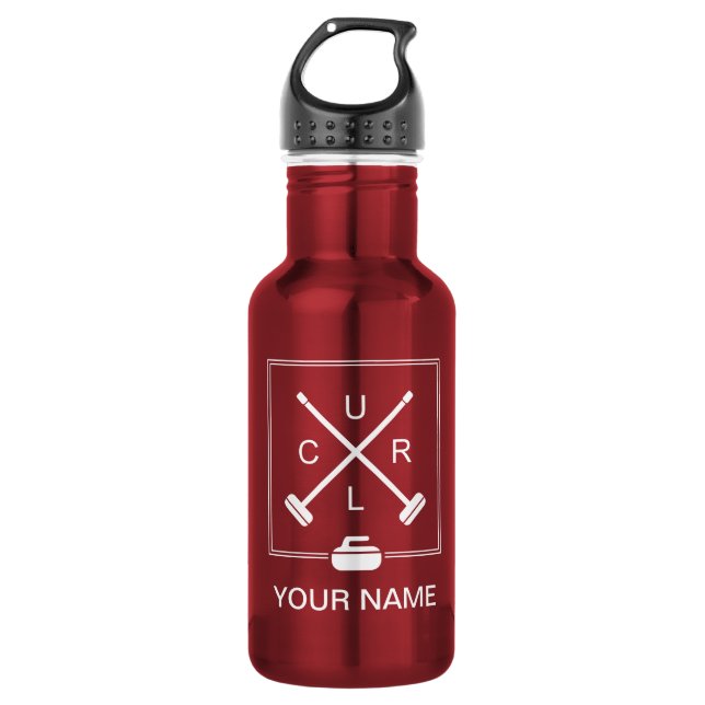 Crossed Brooms Curling Water Bottle - Personalised (Front)