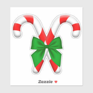 Crossed Candy Canes with Big Green Bow Stickers