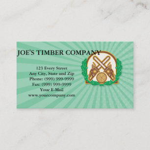 Crossed Chainsaw Timber Wood Leaf Business Card