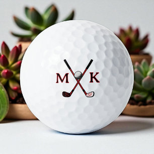 Crossed Clubs Golfer Modern Initials Logo Golf Balls