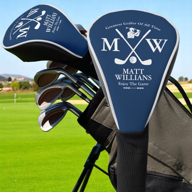 Crossed Clubs with Golfer Name cool blue Golf Head Cover (Creator Uploaded)