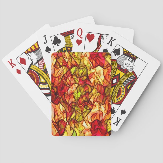 Crossed cords hidden under some red awning fabric playing cards (Back)