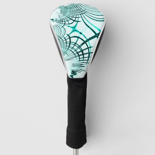 Crossed cyan aqua curved lines on light background golf head cover (Front)