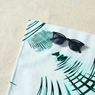 Crossed cyan aqua curved trace on light background beach towel