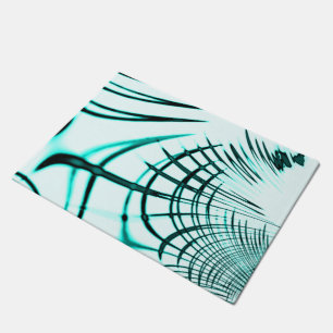 Crossed cyan curved traces on light background doormat