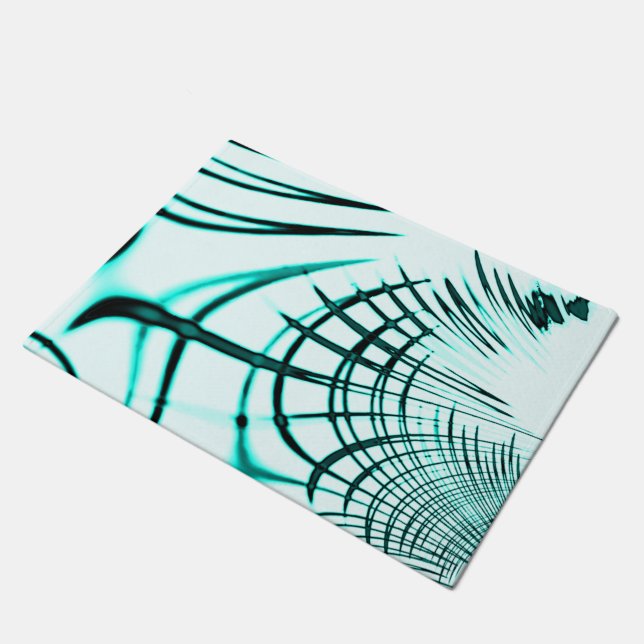 Crossed cyan curved traces on light background doormat (Angled)