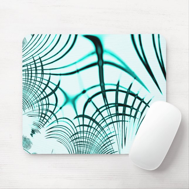 Crossed cyan curved traces on light background mouse mat (With Mouse)