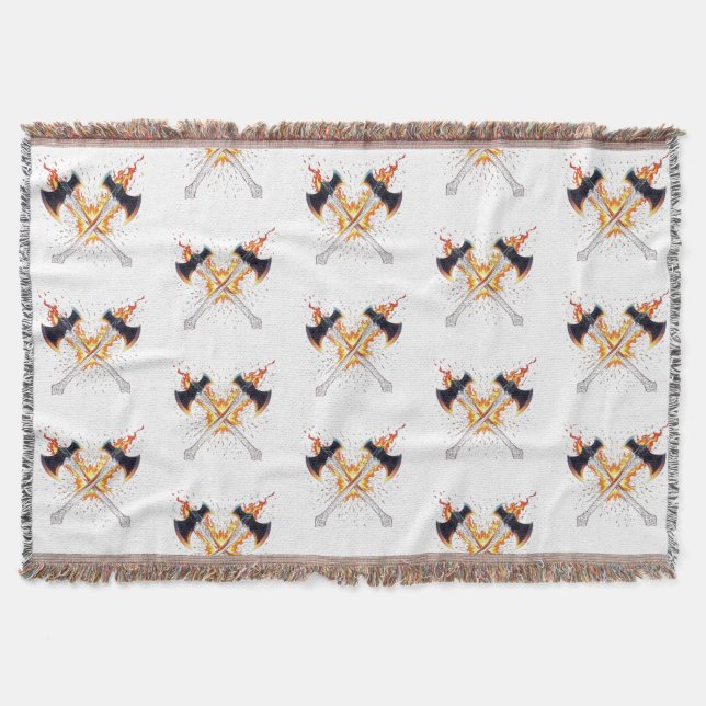 Crossed Fantasy Axes with Fiery Energy – Powerful  Throw Blanket (Front)
