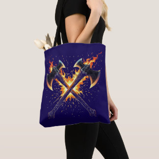 Crossed Fantasy Axes with Fiery Energy – Powerful  Tote Bag