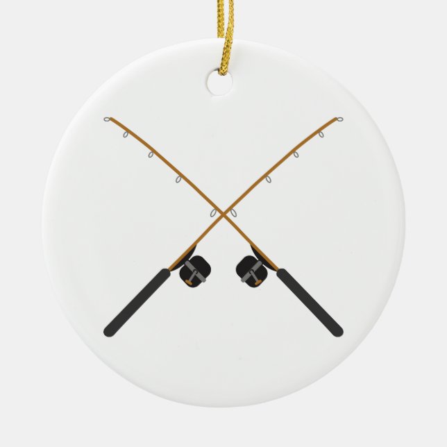 Crossed Fishing Rods Ceramic Tree Decoration (Front)