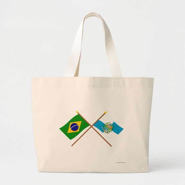 Crossed Flags of Brazil and Rio de Janeiro Large Tote Bag (Front)