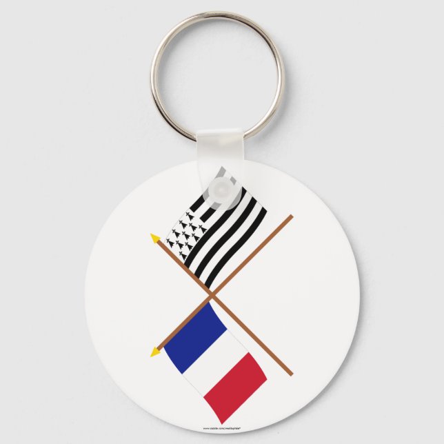 Crossed flags of France and Bretagne Key Ring (Front)