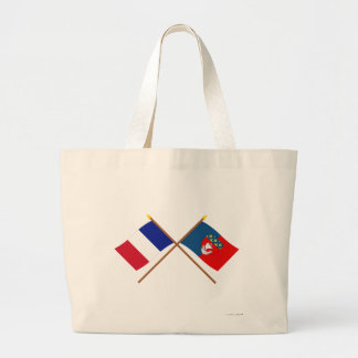Crossed flags of France and Paris Large Tote Bag