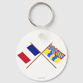 Crossed flags of France and Saône-et-Loire Key Ring