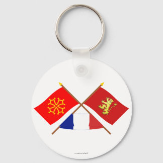 Crossed flags of Midi-Pyrénées and Aveyron Key Ring