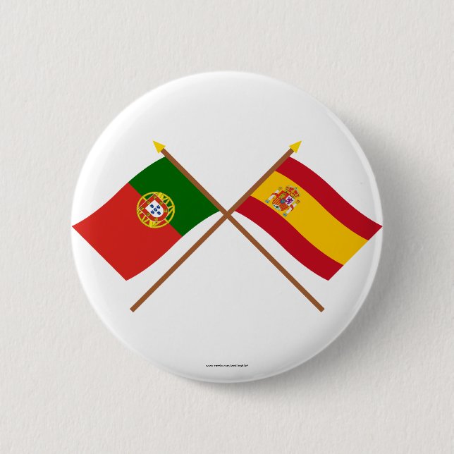 Crossed Flags of Portugal and Spain 6 Cm Round Badge (Front)