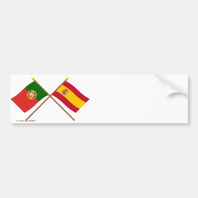 Crossed Flags of Portugal and Spain Bumper Sticker (Front)