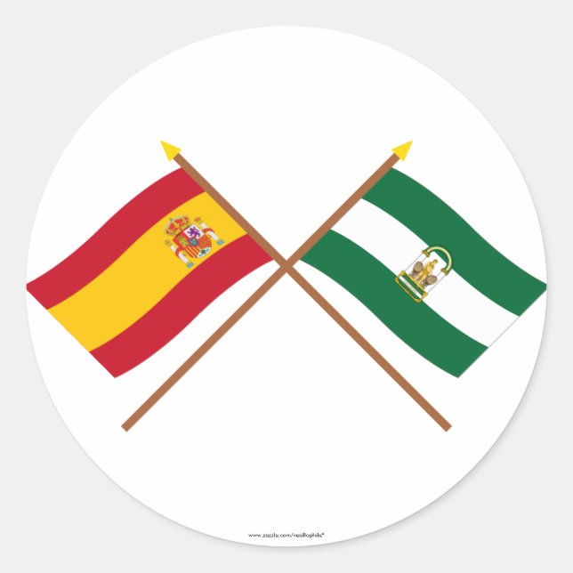 Crossed flags of Spain and Andalucía Classic Round Sticker (Front)