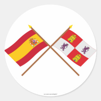 Crossed flags of Spain and Castilla y León Classic Round Sticker