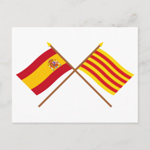 Crossed flags of Spain and Cataluña Postcard