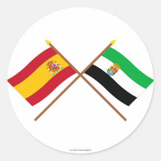Crossed flags of Spain and Extremadura Classic Round Sticker