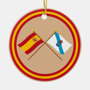 Crossed flags of Spain and Galicia Ceramic Tree Decoration
