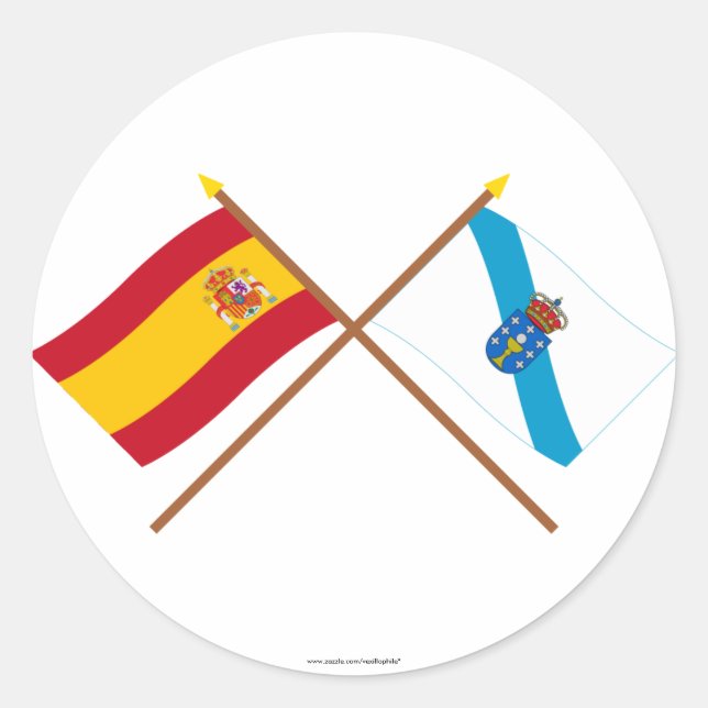 Crossed flags of Spain and Galicia Classic Round Sticker (Front)