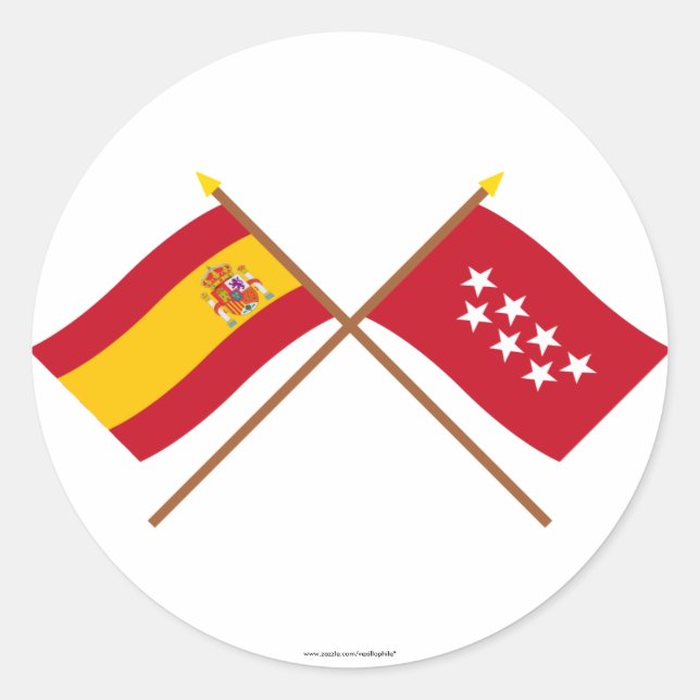 Crossed flags of Spain and Madrid Classic Round Sticker (Front)